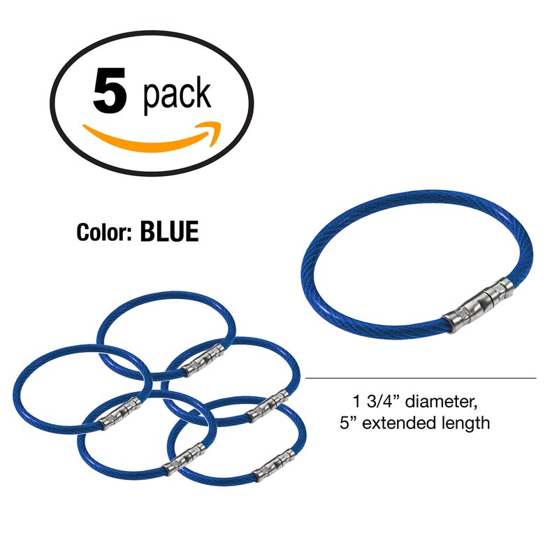Lucky Line 5â€ Twisty Lock Key Ring, Flexible Nylon Coated Steel Wire Loop, Corrosion-Resistant and Durable, Blue, 5 Pack (8113005) - Image 4